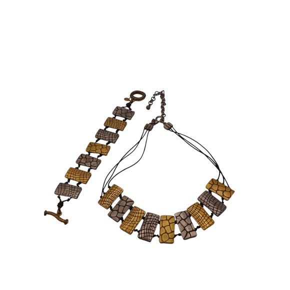 Chico's Gold & Silver Tone Animal Print Necklace/Bracelet with Leather Chain - Picture 5 of 13